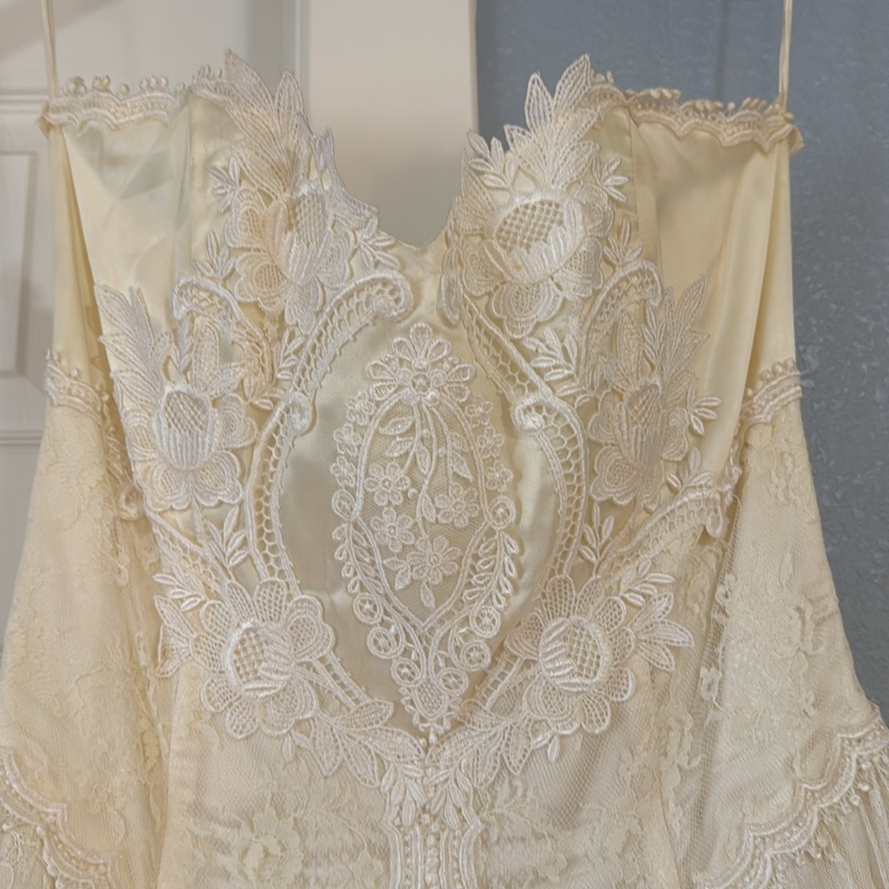 McClintock Vintage Bow Back Strapless Lace Dress 80’s 12 - Picture 2 of 7
